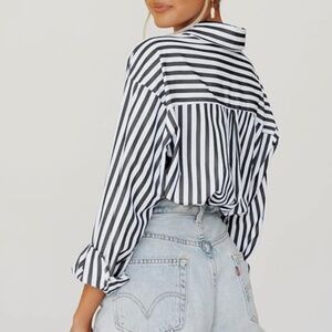 thefabland black and white Long Sleeve Shirts Button Down Loose Fit sz L